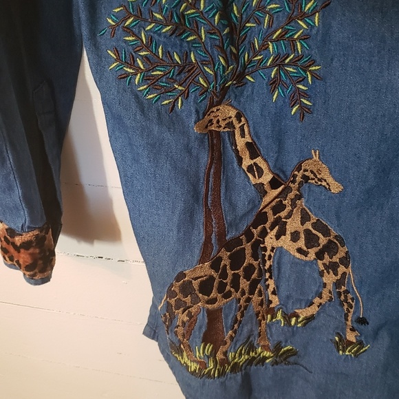 Faux Fur Denim Embroidered Button Down       0084 - Picture 4 of 7